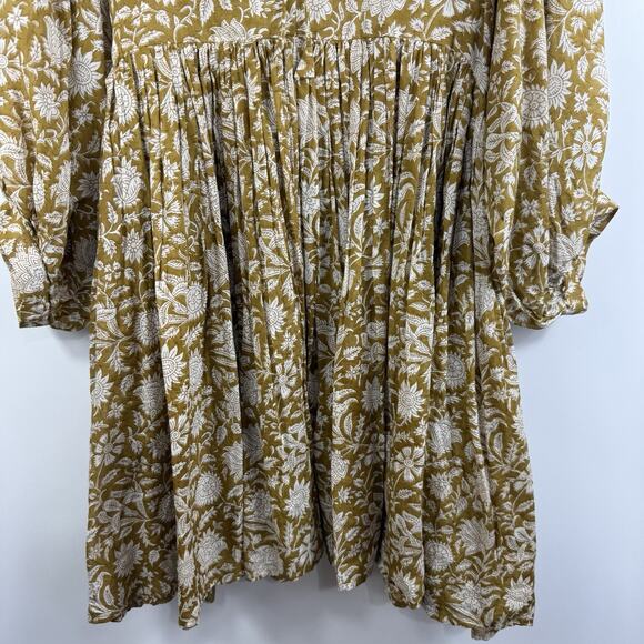 Daughters Of India Kyra Mini Dress XL Olive Floral Balloon Sleeve Boho Indie - Picture 4 of 16